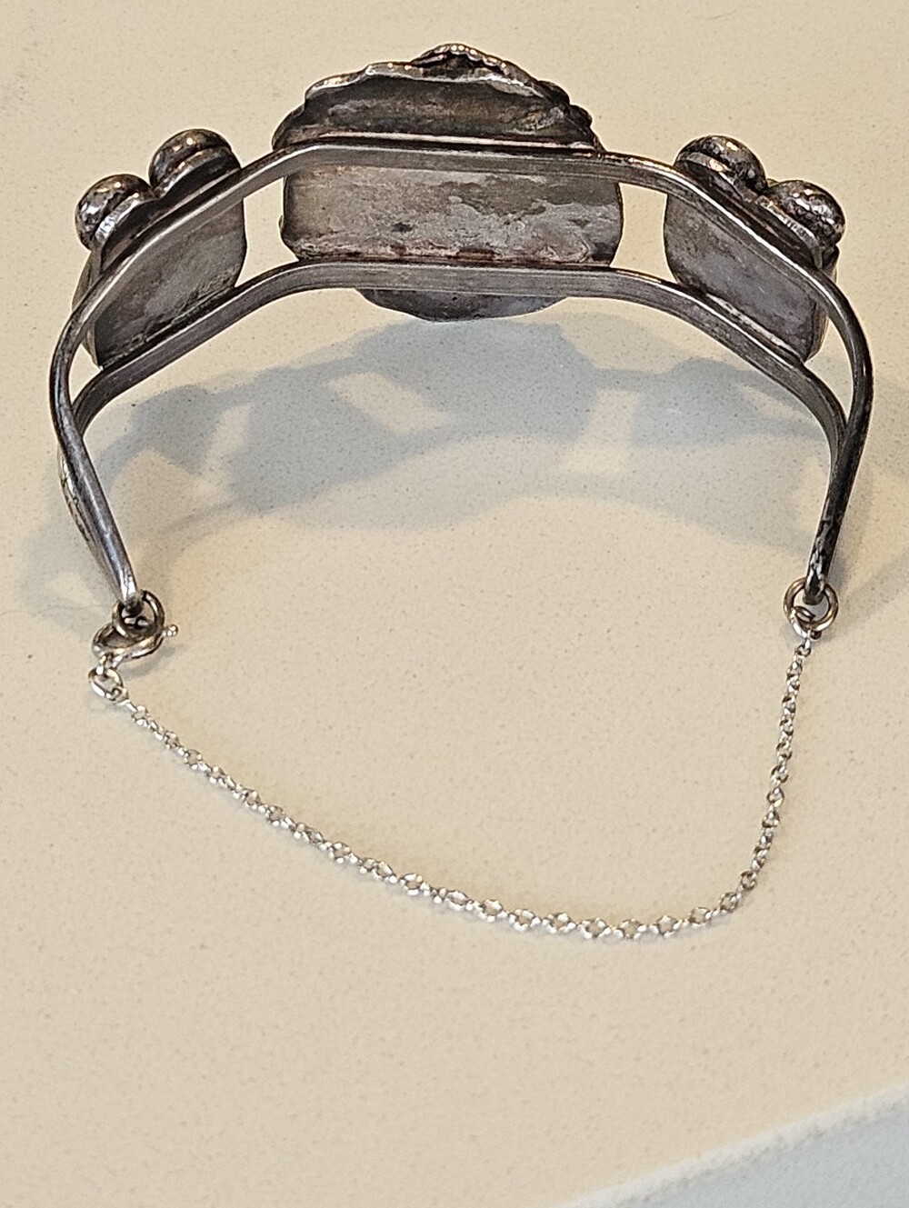 Old Pawn Navajo Turquoise Sterling Silver Leaf Cuff Bracelet Fred Harvey Era - Picture 6 of 8